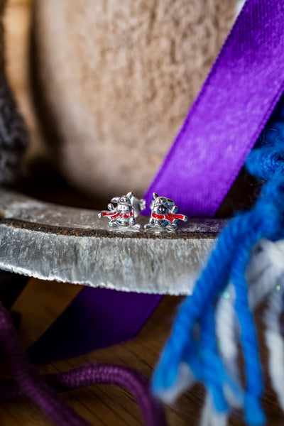 Willberry Stud Earrings, with Red Scarf - Sterling Silver